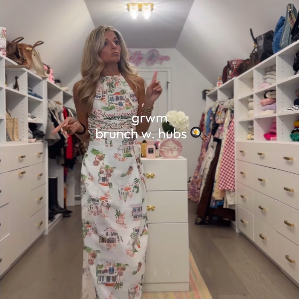 En Saison White and Green Linen Dress